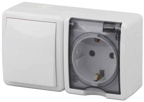 Блок накладной Эра Эксперт розетка 1-м.+выключатель 1-кл. IP54 белый картинка